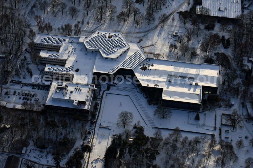 Berlin from the bird's eye view: Wintry snowy FEZ Recreation Centre in the Wuhlheide in the Koepenick district of Berlin