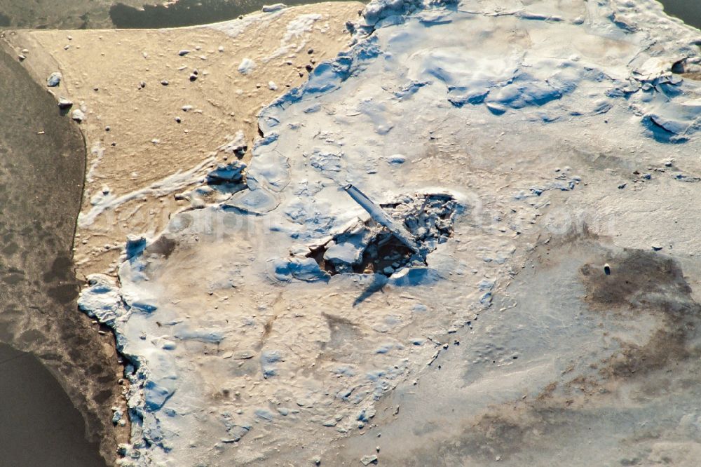 Hoyer from the bird's eye view: Winter aerial view Plane wreck on an ice floe in Hoyer in Syddanmark, Denmark