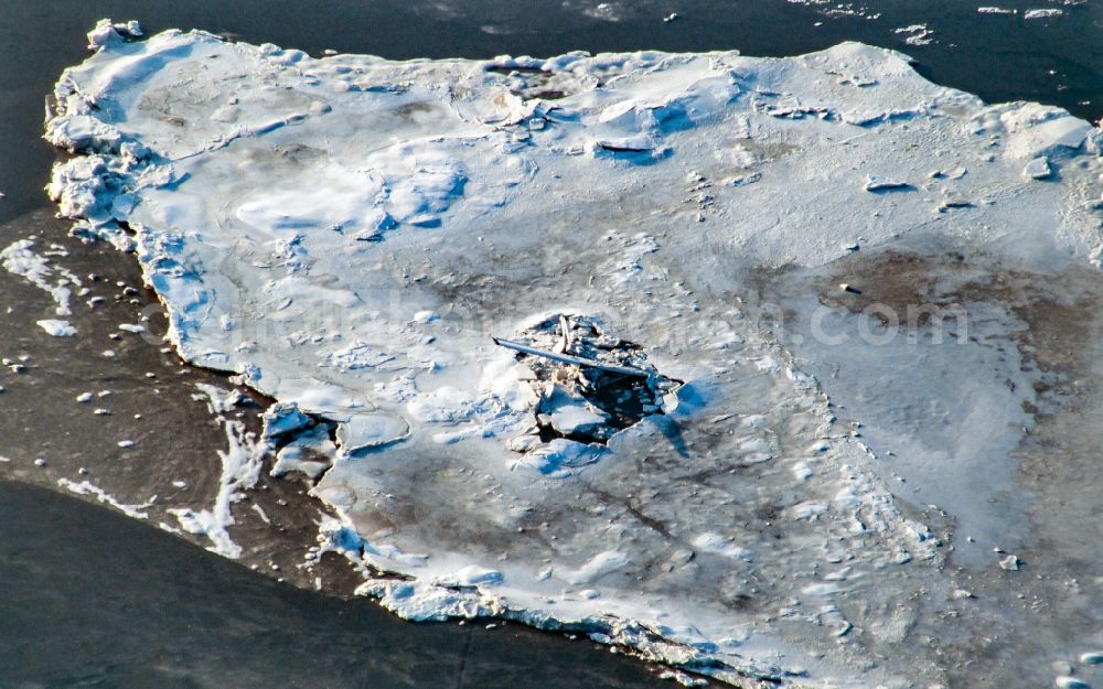 Aerial image Hoyer - Winter aerial view Plane wreck on an ice floe in Hoyer in Syddanmark, Denmark