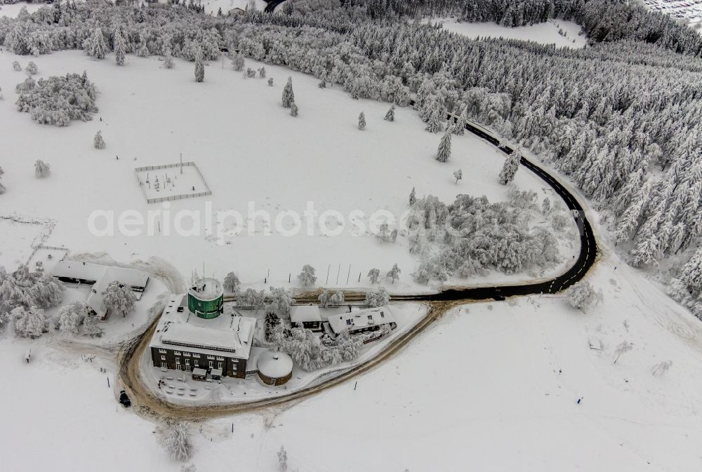 Winterberg from the bird's eye view: Wintry snowy research Building Deutscher Wetterdienst Kahler Asten in Winterberg at Sauerland in the state of North Rhine-Westphalia, Germany