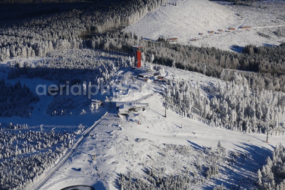 Aerial image Braunlage - Wintry snowy sport- and Leisure Centre of ski- and toboggan run Wurmberg in the district Hohegeiss in Braunlage in the state Lower Saxony