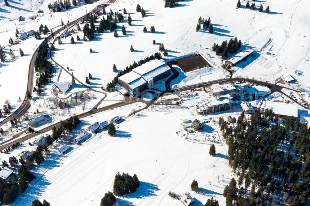 Aerial image Feldberg (Schwarzwald) - Wintry snowy complex of the hotel building Feldberger Hof in Feldberg (Schwarzwald) at Schwarzwald in the state Baden-Wuerttemberg, Germany