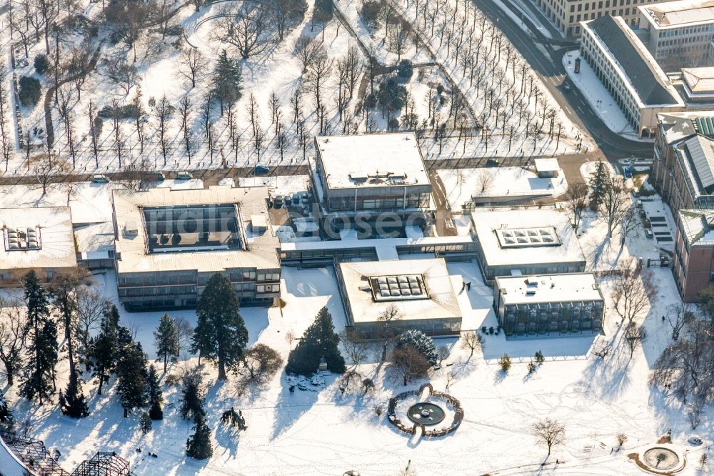 Karlsruhe from above - Wintry snowy Court- Building complex of the Bundesverfassungsgericht in Karlsruhe in the state Baden-Wuerttemberg, Germany