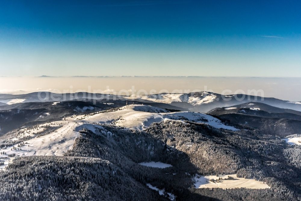 Aerial photograph Feldberg (Schwarzwald) - Wintry snowy Rocky and mountainous landscape of Feldberg in Feldberg (Schwarzwald) in the state Baden-Wuerttemberg