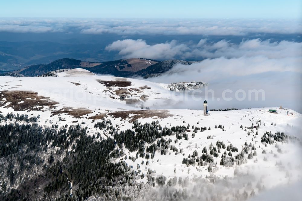 Aerial photograph Feldberg (Schwarzwald) - Wintry snowy Rocky and mountainous landscape of Feldberg in Feldberg (Schwarzwald) in the state Baden-Wuerttemberg, Germany