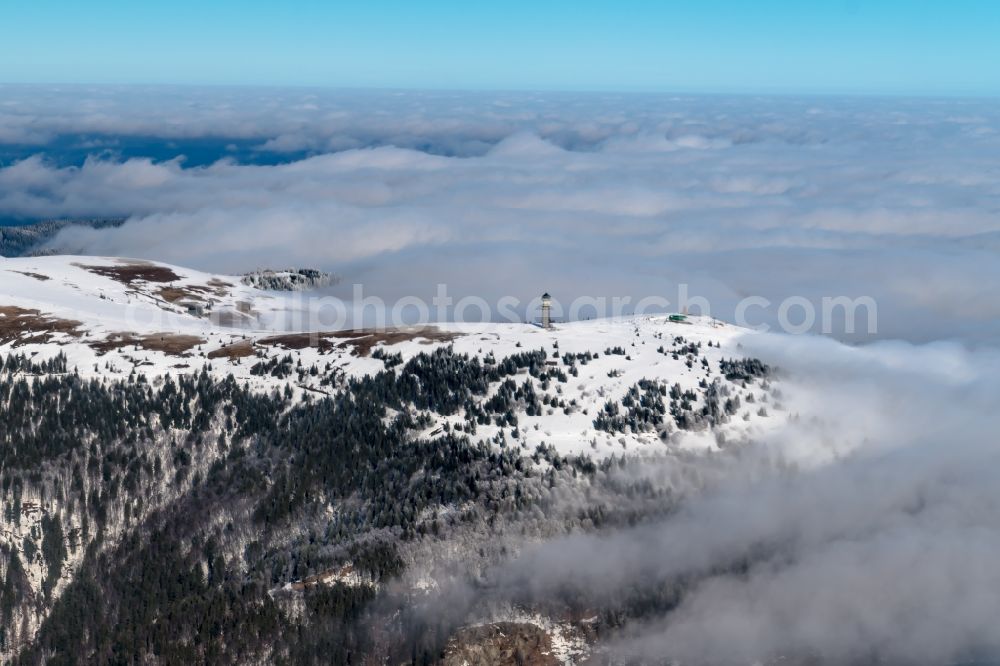 Feldberg (Schwarzwald) from the bird's eye view: Wintry snowy Rocky and mountainous landscape of Feldberg in Feldberg (Schwarzwald) in the state Baden-Wuerttemberg, Germany