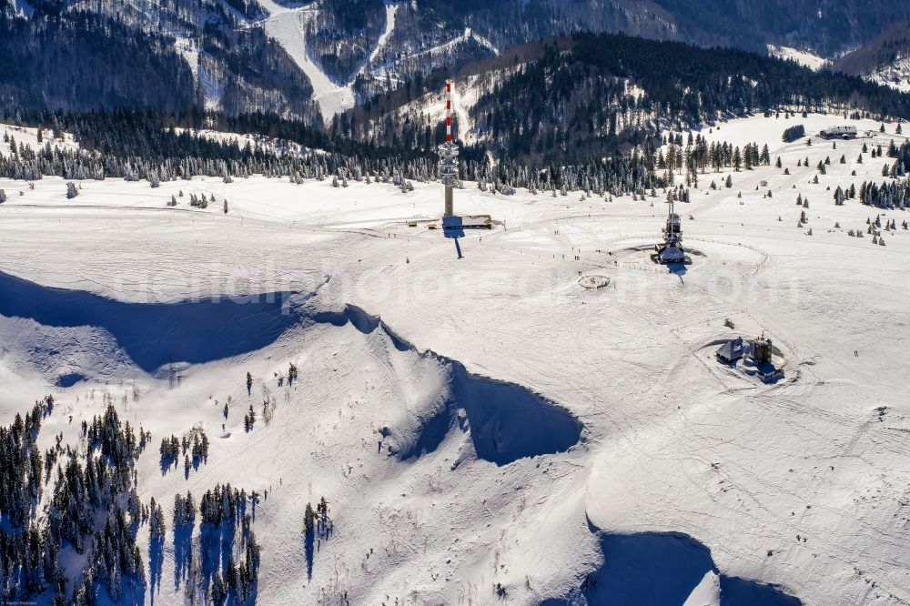 Aerial photograph Feldberg (Schwarzwald) - Wintry snowy rocky and mountainous landscape in Feldberg (Schwarzwald) at Schwarzwald in the state Baden-Wuerttemberg, Germany