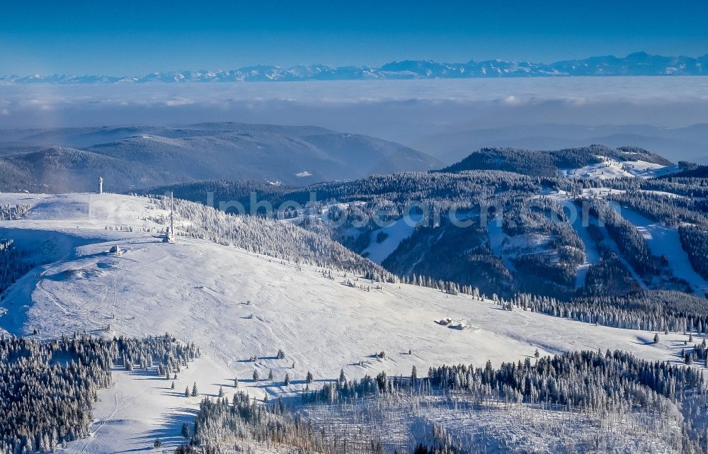 Aerial photograph Feldberg (Schwarzwald) - Wintry snowy rocky and mountainous landscape in Feldberg (Schwarzwald) at Schwarzwald in the state Baden-Wuerttemberg, Germany