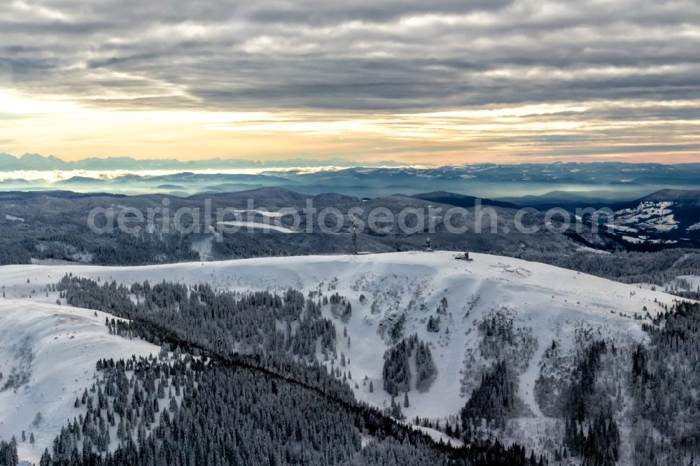 Aerial image Feldberg (Schwarzwald) - Wintry snowy rocky and mountainous landscape in Feldberg (Schwarzwald) at Schwarzwald in the state Baden-Wuerttemberg, Germany