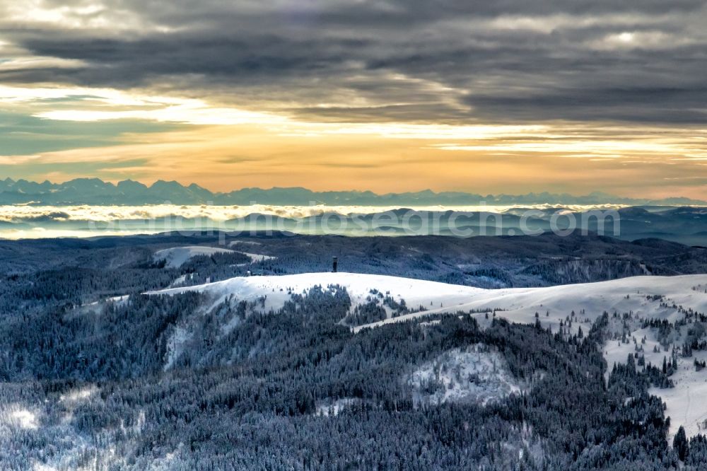 Aerial photograph Feldberg (Schwarzwald) - Wintry snowy rocky and mountainous landscape in Feldberg (Schwarzwald) at Schwarzwald in the state Baden-Wuerttemberg, Germany