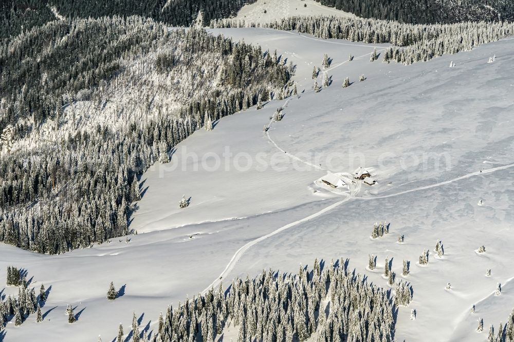 Aerial photograph Feldberg (Schwarzwald) - Wintry snowy rocky and mountainous landscape in Feldberg (Schwarzwald) at Schwarzwald in the state Baden-Wuerttemberg, Germany