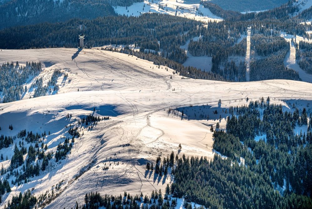 Aerial photograph Feldberg (Schwarzwald) - Wintry snowy rocky and mountainous landscape in Feldberg (Schwarzwald) at Schwarzwald in the state Baden-Wuerttemberg, Germany