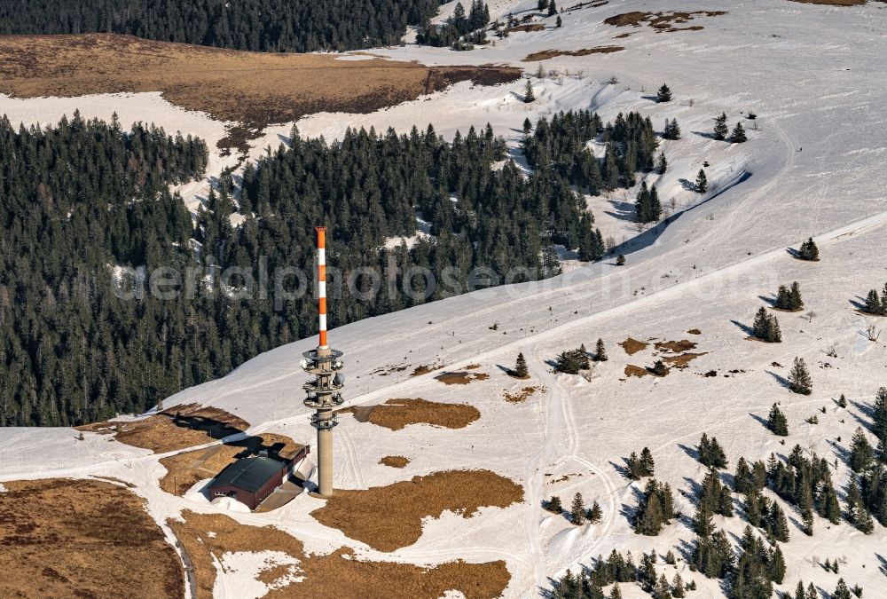 Feldberg (Schwarzwald) from above - Wintry snowy rocky and mountainous landscape in Feldberg (Schwarzwald) at Schwarzwald in the state Baden-Wuerttemberg, Germany