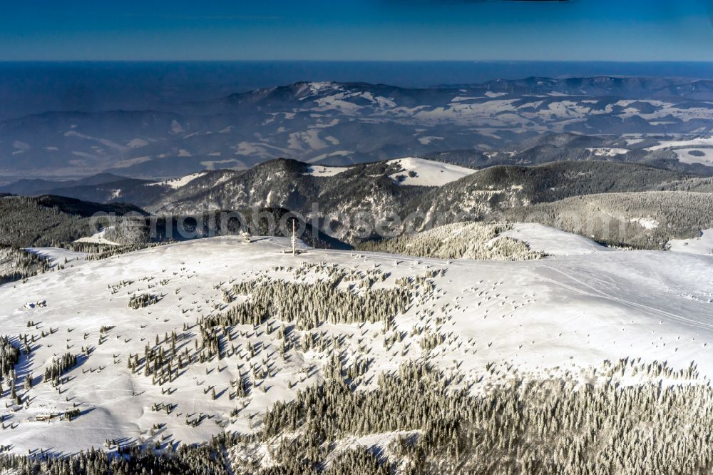 Aerial photograph Feldberg (Schwarzwald) - Wintry snowy rocky and mountainous landscape in Feldberg (Schwarzwald) at Schwarzwald in the state Baden-Wuerttemberg, Germany