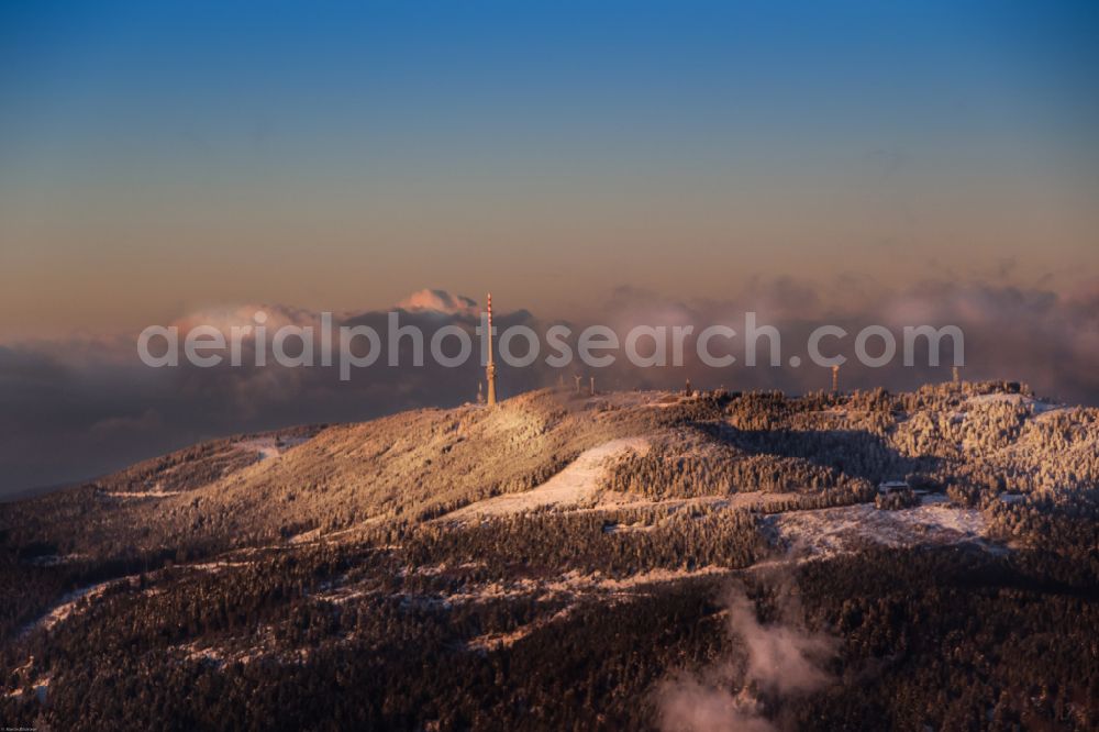 Aerial image Seebach - Wintry snowy Rocky and mountainous landscape Hornisgrinde in Seebach at Schwarzwald in the state Baden-Wuerttemberg