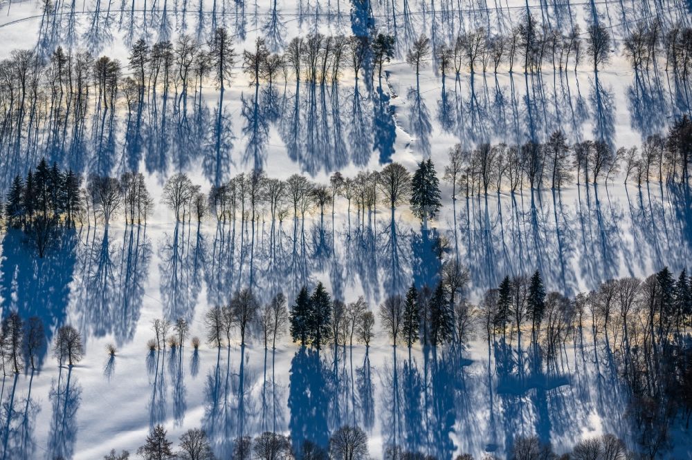 Winterberg from above - Wintry snowy grounds of the Golf course at of Golfclub Winterberg e.V. in Winterberg on Sauerland in the state North Rhine-Westphalia, Germany