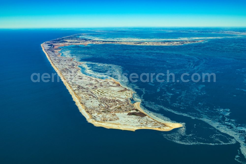 Hörnum (Sylt) from above - Wintry snowy coastal area of the Nordsee - Island in Hoernum (Sylt) in the state Schleswig-Holstein