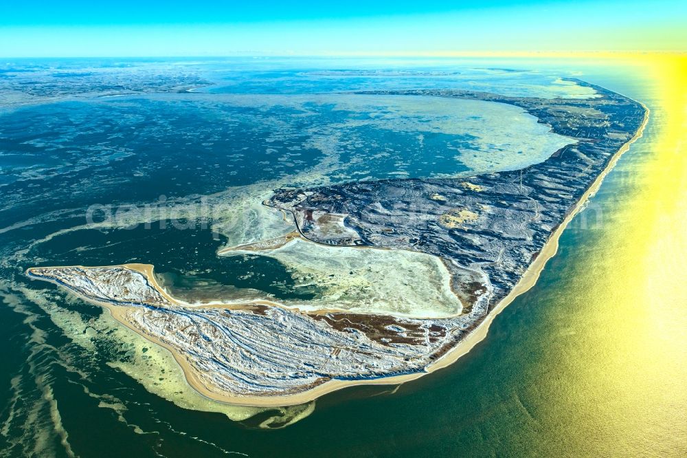 List from the bird's eye view: Wintry snowy coastal area of the North Sea - Island Sylt city List in the state Schleswig-Holstein