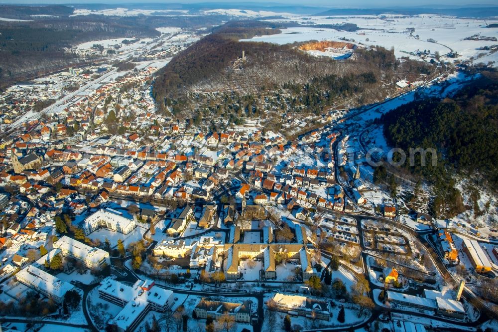 Aerial image Marsberg - Wintry snowy view of the LWL living facility in Marsberg in the state of North Rhine-Westphalia