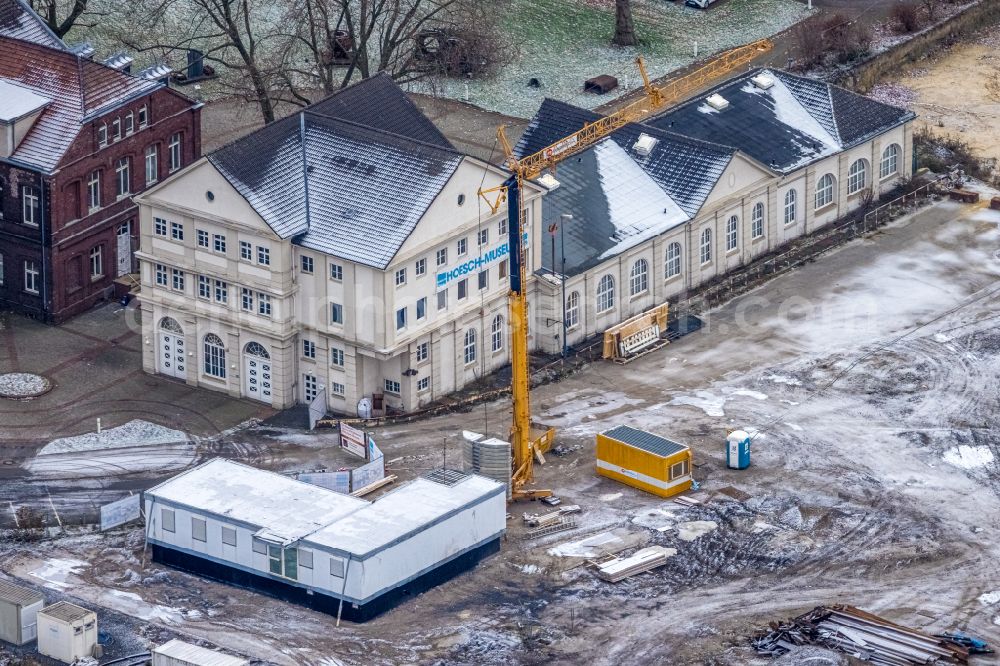 Aerial image Dortmund - Wintry snowy museum building ensemble Hoesch-Museum on Eberhardstrasse in Dortmund at Ruhrgebiet in the state North Rhine-Westphalia, Germany