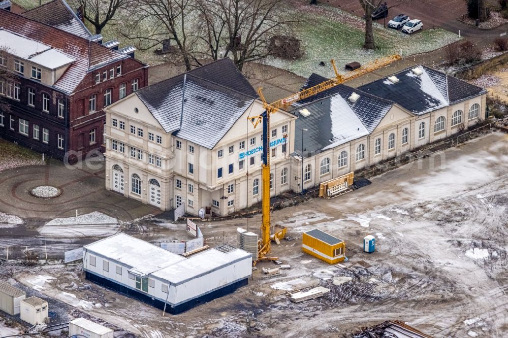 Aerial photograph Dortmund - Wintry snowy museum building ensemble Hoesch-Museum on Eberhardstrasse in Dortmund at Ruhrgebiet in the state North Rhine-Westphalia, Germany