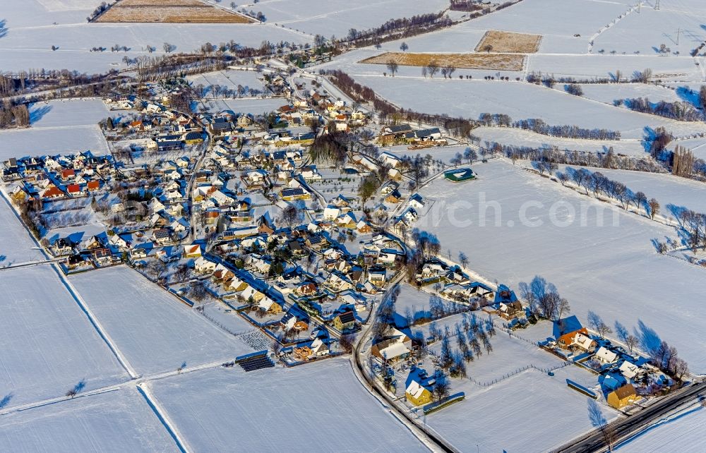 Aerial image Mawicke - Wintry snowy town View of the streets and houses of the residential areas in Mawicke in the state North Rhine-Westphalia, Germany