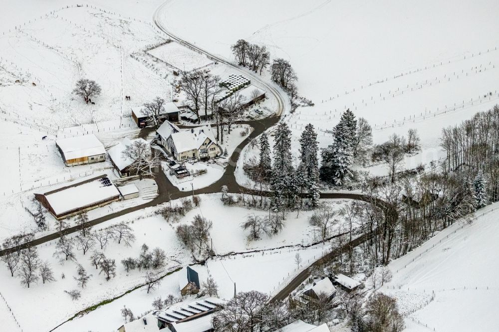 Aerial image Mosebolle - Wintry snowy streets and houses and residential areas in Mosebolle at Sauerland in the state North Rhine-Westphalia, Germany