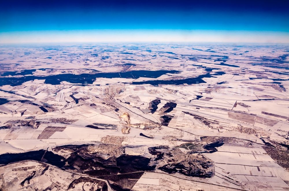 Aerial photograph Micauti - Wintry snowy village view on the edge of agricultural fields and land in Micauti in Rajon Straseni, Moldawien