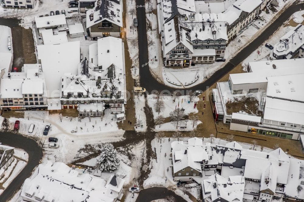 Winterberg from above - Wintry snowy center market in Winterberg at Sauerland in the state North Rhine-Westphalia