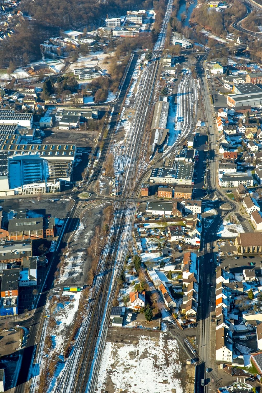 Aerial image Arnsberg - Wintry snowy district Huesten in Arnsberg in the state North Rhine-Westphalia