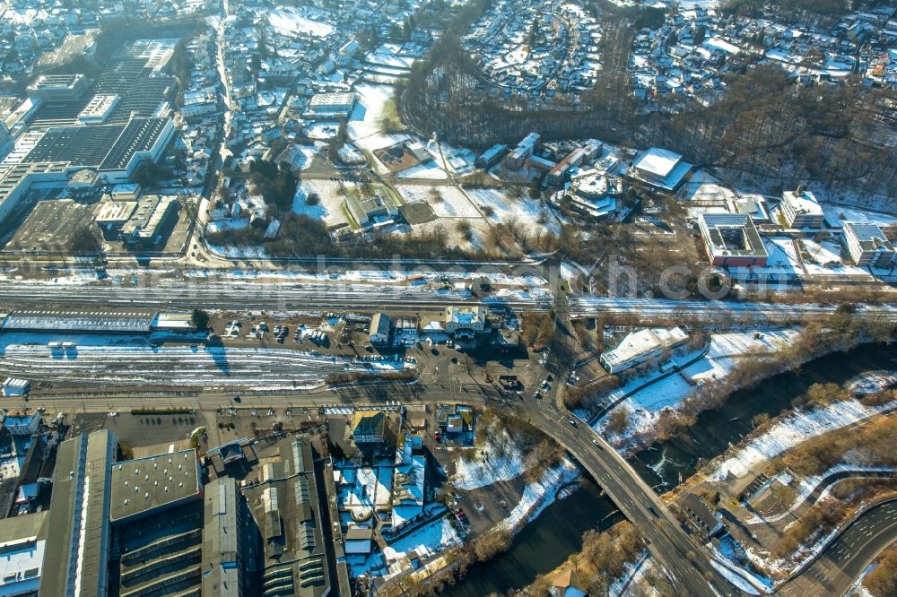 Arnsberg from above - Wintry snowy district Huesten in Arnsberg in the state North Rhine-Westphalia