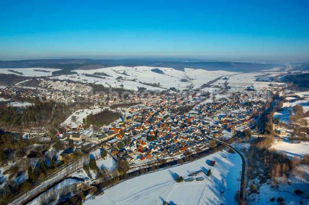 Marsberg from above - Wintry snowy district Westheim in Marsberg in the state North Rhine-Westphalia