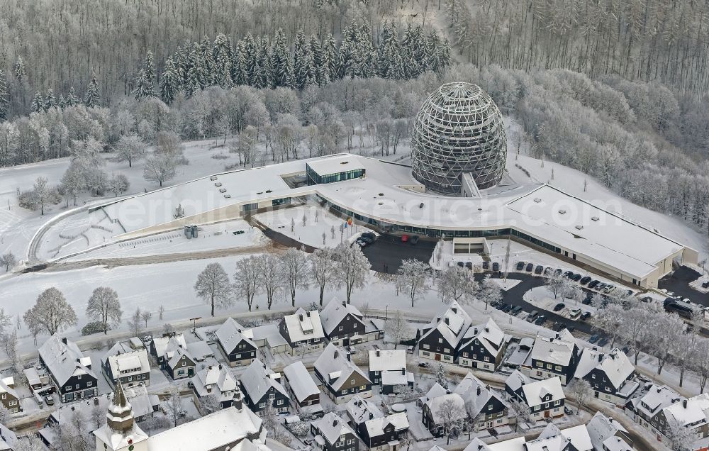 Winterberg from the bird's eye view: Wintry snowy oversum Vita Resort in Winterberg in the Upper Sauerland in the federal state of North Rhine-Westphalia