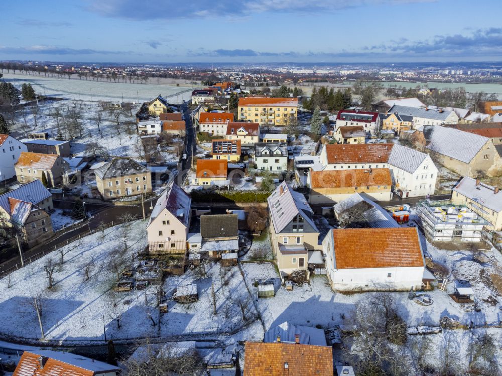 Aerial image Bannewitz - Winter snow-covered village view of Rippien in the state of Saxony, Germany