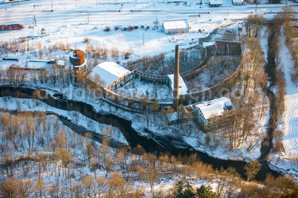 Aerial photograph Bestwig - Wintry snowy ruins Ringlokschuppen Bestwig in the district Ostwig in Bestwig in the state North Rhine-Westphalia