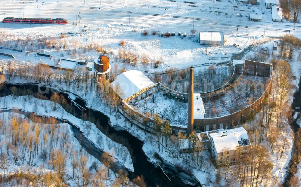 Bestwig from above - Wintry snowy ruins Ringlokschuppen Bestwig in the district Ostwig in Bestwig in the state North Rhine-Westphalia