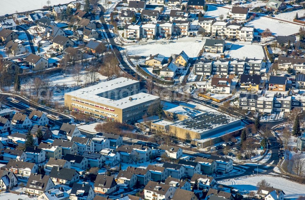 Aerial photograph Warstein - Wintry snowy School building of the Lioba schoolin Warstein in the state North Rhine-Westphalia