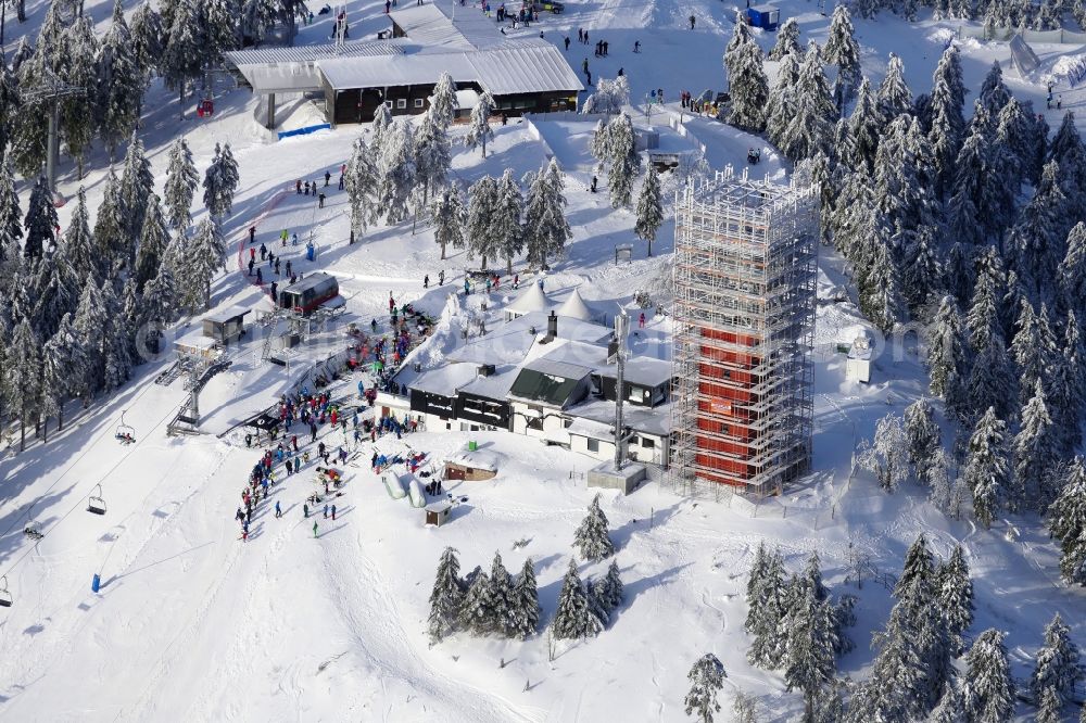 Braunlage from above - Wintry snowy Ski Area Wurmberg in Braunlage in the state Lower Saxony, Germany