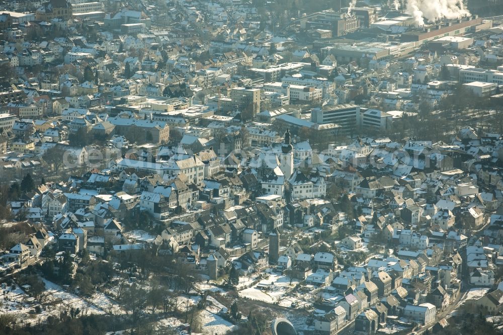 Aerial photograph Arnsberg - Wintry snowy City view of the city area of in Arnsberg in the state North Rhine-Westphalia