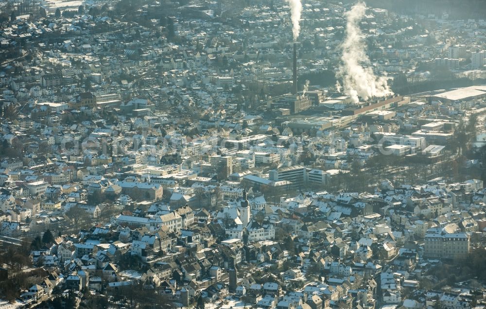 Arnsberg from above - Wintry snowy City view of the city area of in Arnsberg in the state North Rhine-Westphalia