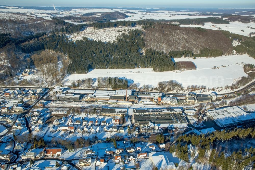 Aerial image Brilon - Wintry snowy City view of the city area of in the district Hoppecke in Brilon in the state North Rhine-Westphalia