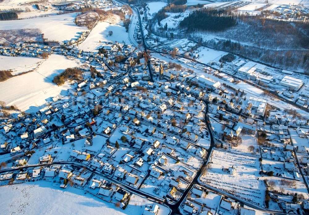 Bestwig from above - Wintry snowy city area of in the district Ramsbeck in Bestwig in the state North Rhine-Westphalia