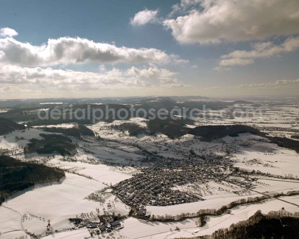 Aerial photograph Schlat - Wintry snowy city view on down town in Schlat in the state Baden-Wuerttemberg, Germany