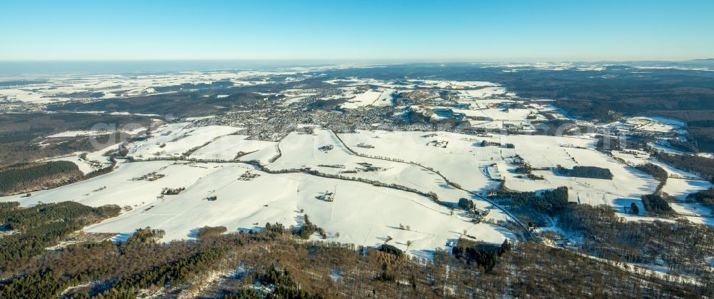 Aerial photograph Warstein - Wintery air picture town view of Warstein in the federal state North Rhine-Westphalia