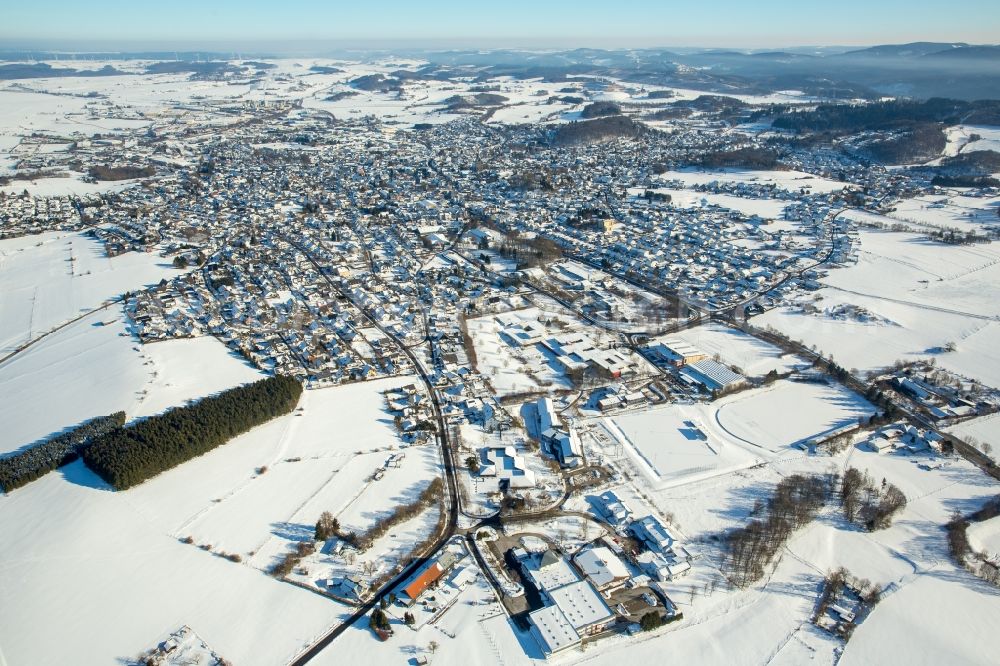 Aerial image Brilon - Wintry snowy Outskirts residential in Brilon in the state North Rhine-Westphalia