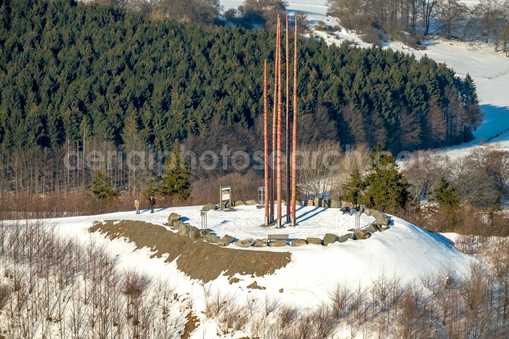 Brilon from above - Wintry snowy Quarry for the mining and handling of Westdeutsche Grauwacke-Union GmbH in Brilon in the state North Rhine-Westphalia