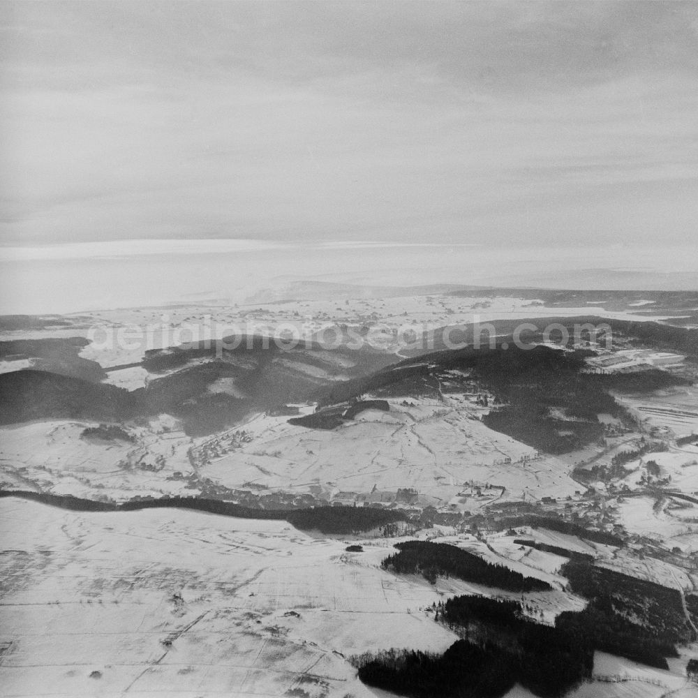 Frohnau from above - Wintry snowy Forest and mountain scenery in Frohnau in the state Saxony, Germany