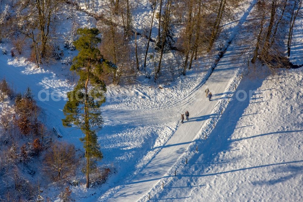 Rüthen from above - Wintry snowy footpath in the beaver valley to the beaver in Ruethen in the federal state North Rhine-Westphalia