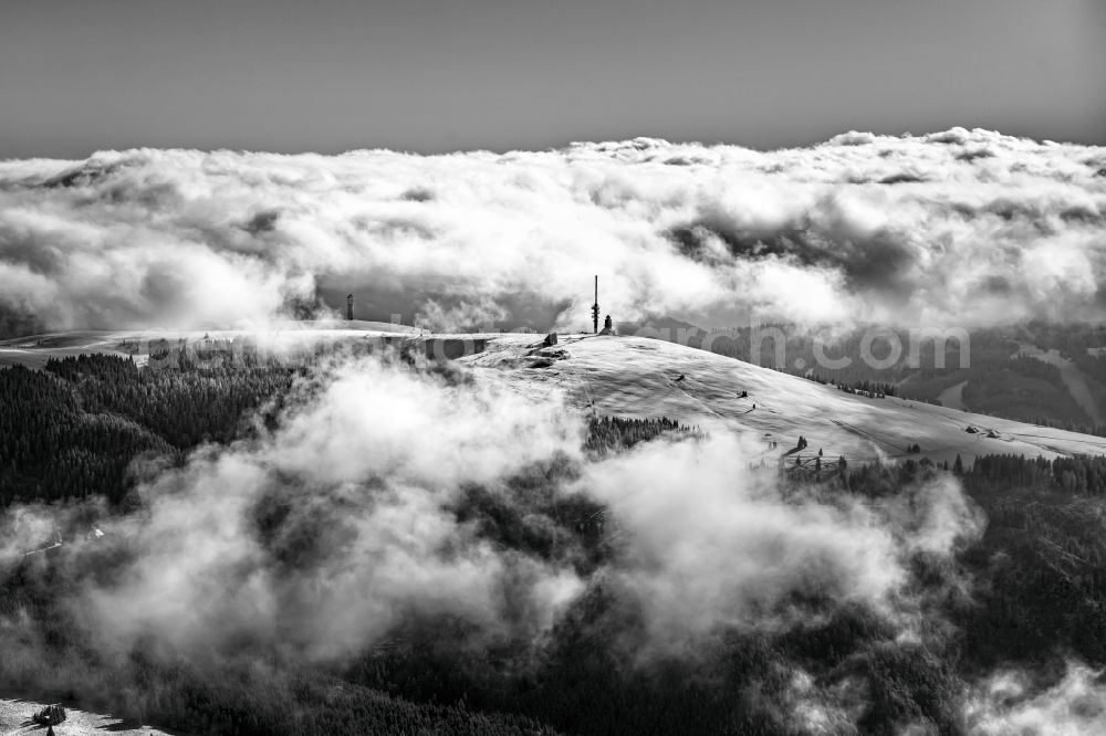 Feldberg (Schwarzwald) from above - Wintry snowy weather conditions with cloud formation in Feldberg (Schwarzwald) in the state Baden-Wurttemberg, Germany