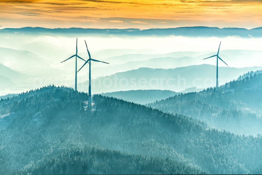 Nordrach from above - Wintry Windmill in Offenburg in the state Baden-Wurttemberg, Germany